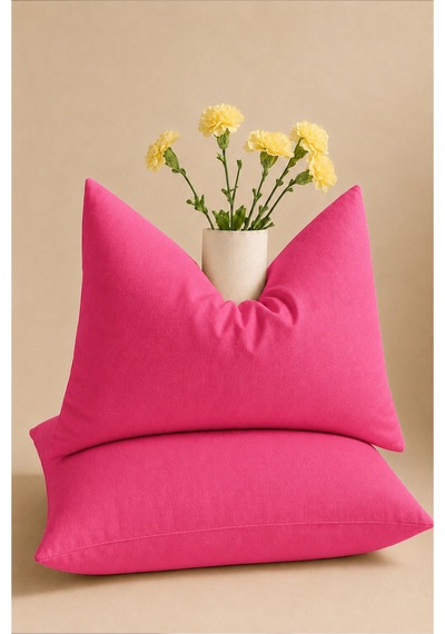 Fuşya Renkli Pamuklu Ranforce Kumaş Kapaklı Yastık Kılıfı 2 Adet 50x70 Cm