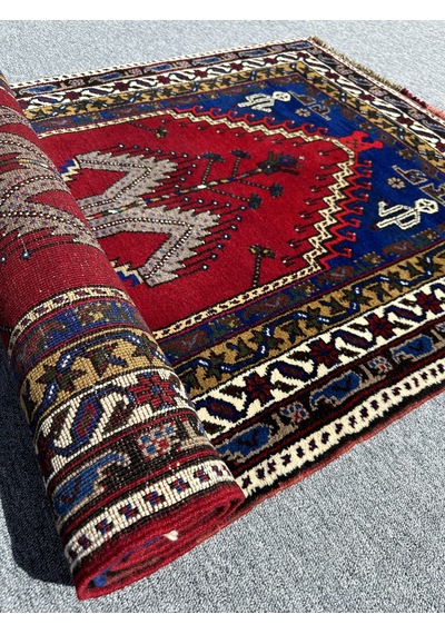 El Dokuma Taşpınar Halısı Seccade 108x210 Kök Boya Yün Namazlık Kırmızı