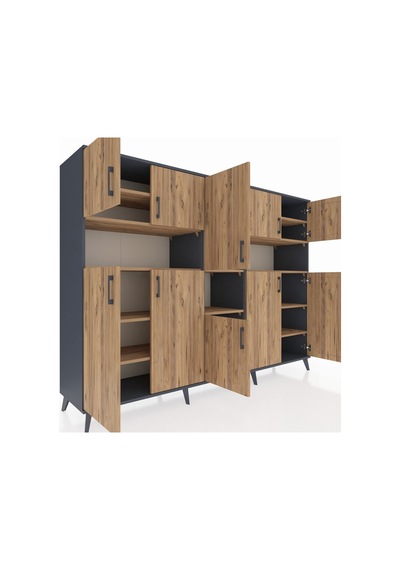 Hyperion Dolap 14 Raflı 10 Kapaklı 220x44x163 Antrasit-çam Antrasit-çam