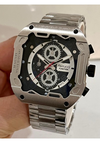 Ferrucci Kare Kadran Gümüş Fonksiyonları Aktif Takvimli Spor Model Çelik Erkek Kol Saati Gümüş