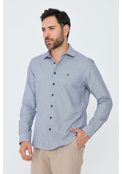 White Stone Lacivert Mikro Desenli Dynamic Fit Erkek Uzun Kollu Gömlek