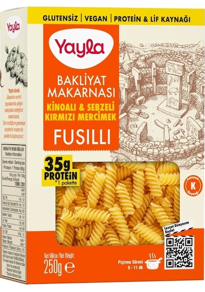 Yayla Glutensiz Bakliyat Makarnası Kırmızı Mercimek Kinoalı & Sebzeli 250 Gr