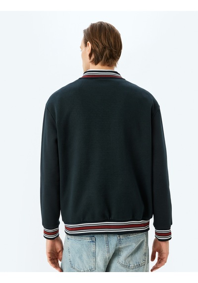 Koton Şardonlu Pamuk Karışımlı Slogan Baskılı Yarım Fermuarlı Sweatshirt Lacivert 5wam70180mk Lacivert