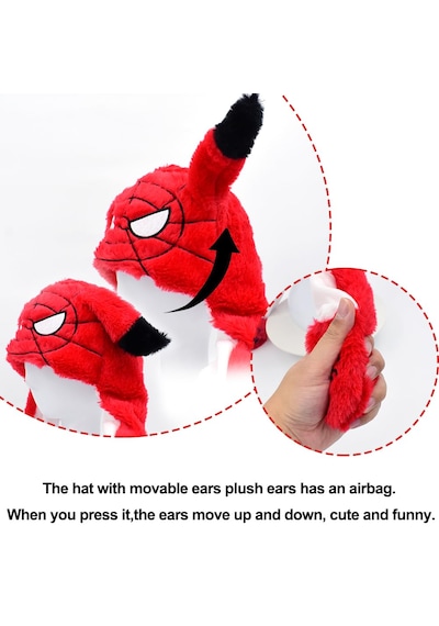 Mj Toys Örümcekadam Şapka Kulakları Hareket Eden Şapka Işıklı Modlu Peluş Ironman Şapka Bere Kırmızı