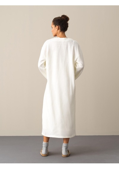 Xint Ekru Oversize Açık V Yaka Uzun Hırka 400523 Kırık Beyaz