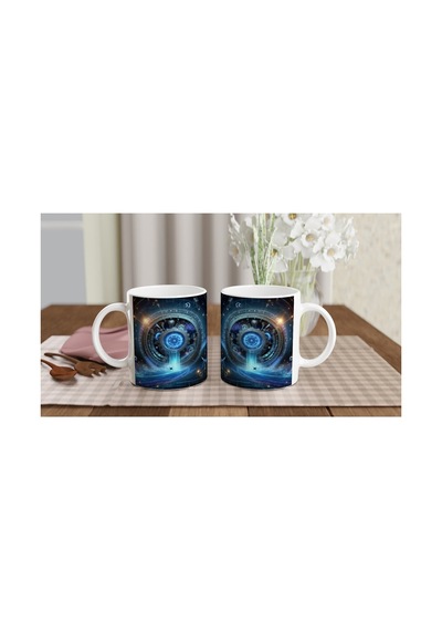 Kova Burcu Baskılı Kahve Kupası - Zamanın Çarkları Astroloji Mekanizması Vs3 Renkli