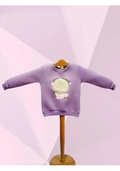 Cantoy Kız Çocuk Motif Desenli Şardonlu 3 İplik Sweatshirt-15459 Lila