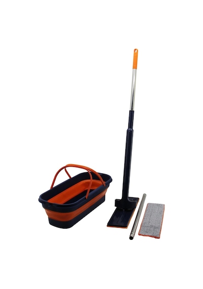 Kendinden Sıkmalı Katlanır - Tekerli Kovalı Mop Seti Yedek Bezli360 Başlık 11.5x41cm- Sap:130cm Bx4