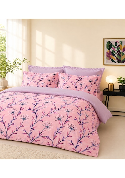 More Home Tek Kişilik Lastikli Çarşaf Nevresim Takımı Lavanta Dalları Çok Renkli