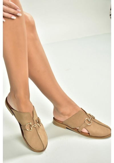 Fox Shoes U944150403 Vizon Hakiki Deri Önü Kapalı Kadın Terlik Vizon-hakiki Deri