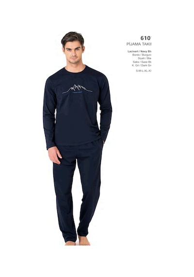 Pierre Cardin 6101 Erkek Uzun Kollu Bisiklet Yaka Pijama Takımı-lacivert Lacivert