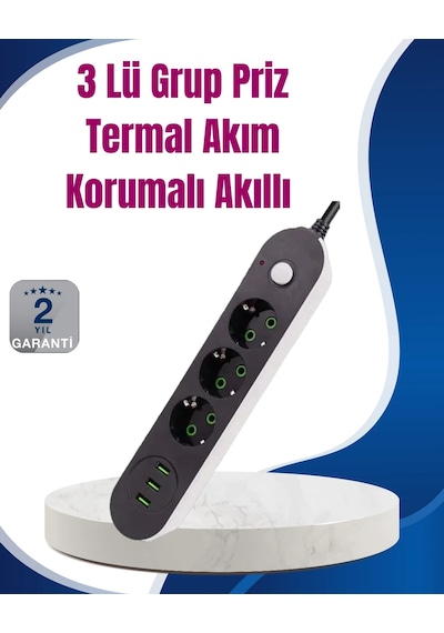 3 Usb Çıkışlı Hızlı Şarjlı Anahtarlı Üçlü Priz Belirtilmemiş