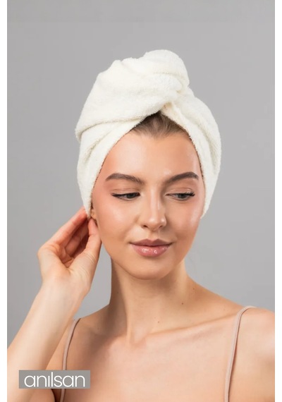 %100 Pamuk Bej Havlu Bone Saç Kurutma Bonesi Kafa Havlusu Duş Banyo Bonesi Islak Saç Kurulama Bone Bej