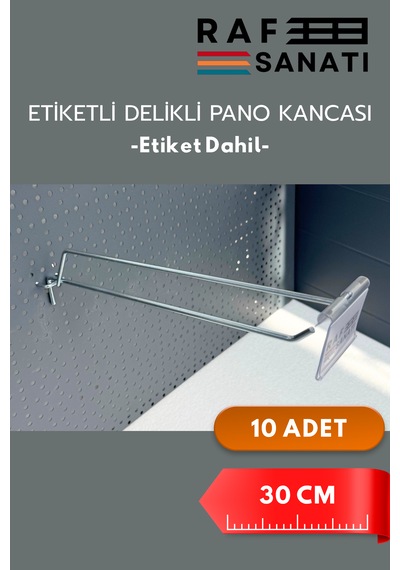 Etiketli Delikli Pano Kancası 30 Cm 10 Adet Tel Askı Kancası Delikli Panel Raf Askısı Fon Kancası Etiketli Metalik