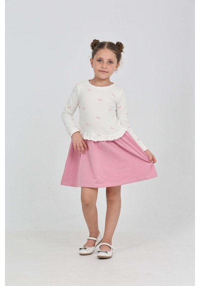 Toontoy Kids Toontoy Kız Çocuk Fiyonk Baskılı Elbise Lila