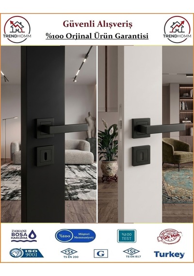 Trendhomm Lama Rozetli İç Kapı Kolu - Mat Siyah - Oda