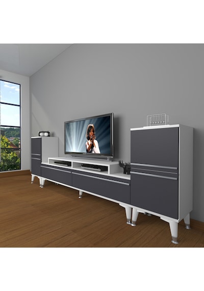 Decoraktiv Ekoflex On2 Mdf Silver Tv Ünitesi Tv Sehpası Beyaz - Antrasit