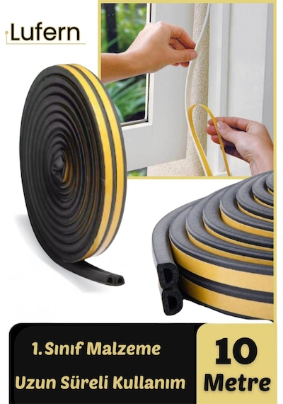 Premium Siyah Kapı Pencere Soğuk Toz Geçirmez İzolasyon Fitili Yapışkanlı Isı Yalıtım 2x5 10 Mt 10 Metre