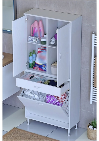 Eliusta Pine 70 Cm Genişlikte Dolap 70x171x32,5 Cm Banyo/mutfak Dolabı İki Kapaklı Sepetli Dolap Beyaz Eliusta Pine 70 Cm Genişlikte Dolap 70x171x32,5 Cm Banyo/mutfak Dolabı İki Kapaklı Sepetli Dolap Beyaz