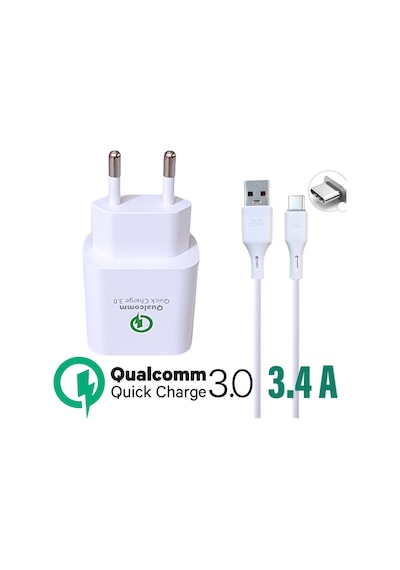 Samsung Galaxy Uyumlu M20 - M21 Şarj Aleti Hızlı Şarj Adaptörü Ve Type-c Kablo