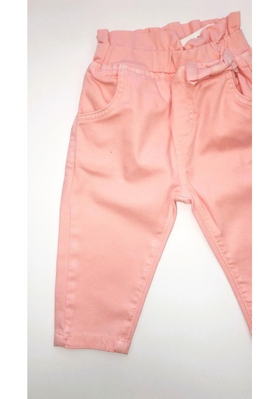 Çikoby Kız Çocuk Beli Lastikli Lcralı Fiyonklu Pantolon-7321-pudra Pudra