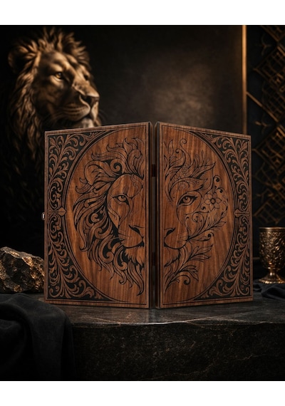 Aslan Motifli Eko Damasız Tavla 50x30x8 Cm