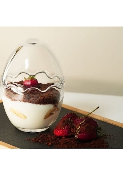 6 Adet Cam Tatlı Ve Magnolia Kasesi Yumurta Şeklinde Sunum Tabağı / Puding Kasesi