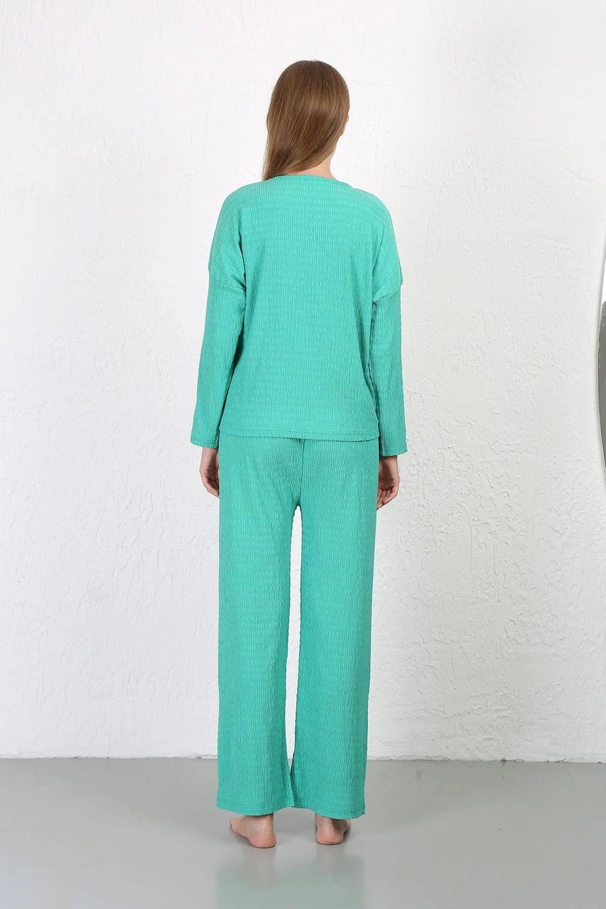 Akbeniz Kadın Bürümcük Kumaş Pijama Takım Yeşil 4233 Yeşil