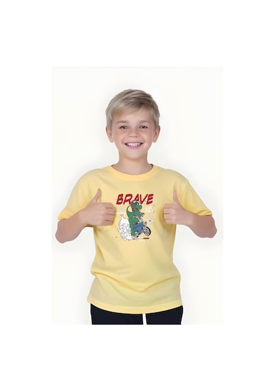 Panios Kids Brave Baskılı Erkek Çocuk Kısa Kollu Tişört Sarı