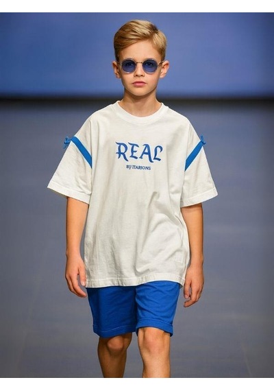 Marions Çocuk Pamuklu Real Yazılı Oversize Kalıp T-shirt-15954 Beyaz