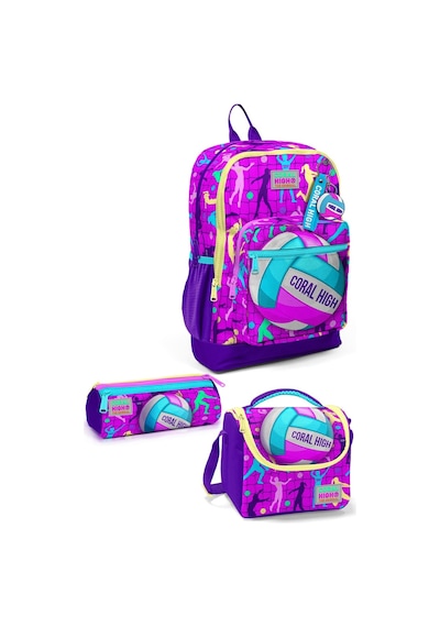 Coral High Kids Pembe Mor Voleybol Desenli 3 Lü Okul Çanta Seti Set0123761