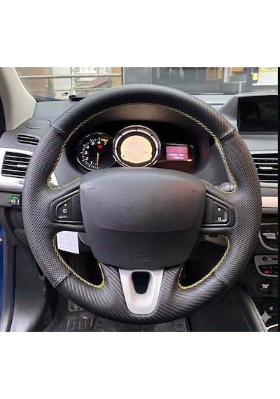 Fluence -megane 3-scenic Uyumlu Araca Özel Direksiyon Kılıfı Karbon Noktalı Sarı
