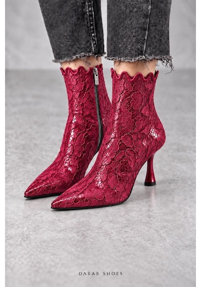 Dabab Shoes Mona Kadın Bordo Dantel İşlemeli Sivri Burun Sıcak Astarlı Fermuarlı 7 Cm İnce Topuklu Bot Bootie Dabab Shoes Mona Kadın Bordo Dantel İşlemeli Sivri Burun Sıcak Astarlı Fermuarlı 7 Cm İnce Topuklu Bot Bootie