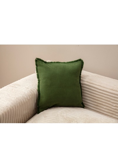 Swita Home Saçaklı Tek Renk 43x43 Kırlent Kılıfı Yeşil