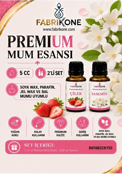 Premium Mum Esansı 5 Cc 2'li Set - Çilek, Yasemin - Soya Wax, Parafin, Jel Wax Ve Bal Mumu Uyumlu Bkfab2ckys5 Karışık