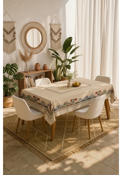 Vivanni Home Yıkanabilir Dikdörtgen Masa Örtüsü Günlük Kullanıma Uygun Pratik Ve Uzun Ömürlü Dağ Desenli