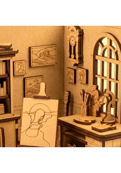 Sanat Atölyesi Ahşap Maket Seti Dıy Miniatür Artist Workshop Peri Led'li 3d Puzzle