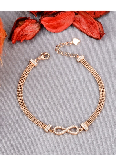 Papatya Silver 925 Ayar Gümüş Toplu Rose Kaplama Sonsuzluk Bileklik