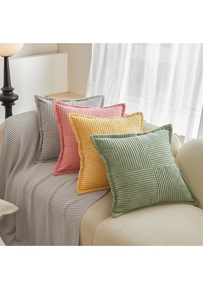 2'li Set Kadife Yastık Kılıfı 45x45 Cm, Yumuşak Dekoratif Yama İşi Yastık Kılıfları Izgara Kırlent Kılıfla Diğer