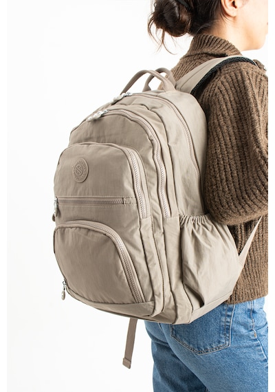 Özer -3013 Sanmorris Unisex Suya Dayanıklı Krinkıl Kumaş Çok Gözlü Orta Boy Laptop Okul Ve Sırt Çantası Kum