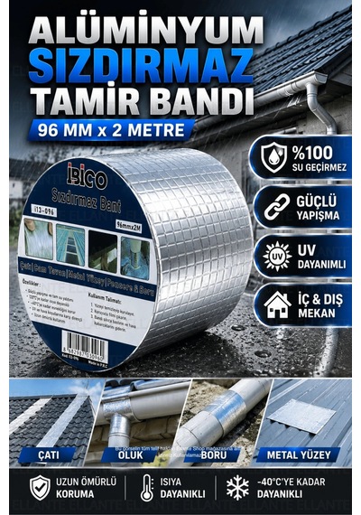 96 Mm X 2 Metre Alüminyum Sızdırmaz Tamir Bandı Su Geçirmez Güçlü Yapışkan Çatı Oluk Boru Pencere İz