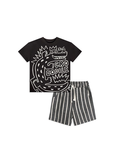 Denokids King Croco Erkek Çocuk T-shirt Şort Takım Çok Renkli
