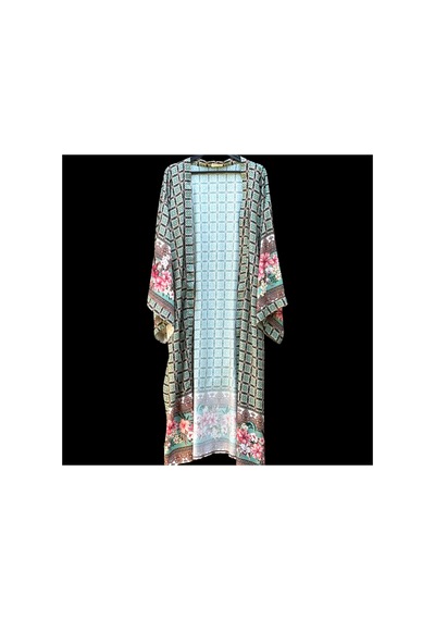 Lila Mare Geometrik Çiçekli Kimono Renkli Renkli