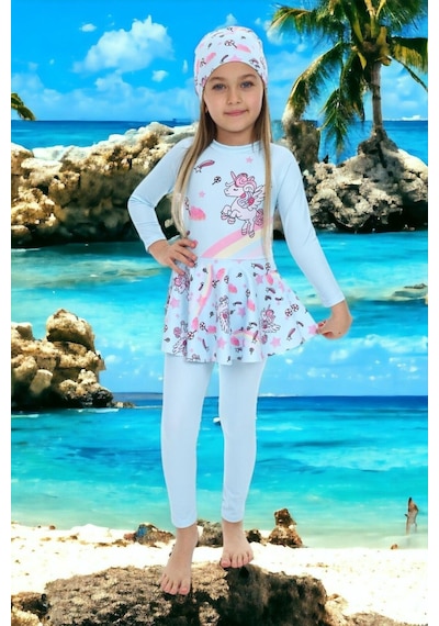 My Kids Wear Etek Detaylı Boneli Kız Çocuk Mayo Mavi - Sarı