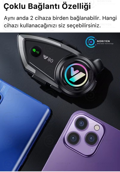 Y80 Yeni Nesil Motosiklet Kask Interkom Mikrofonlu Gürültü Engelleyici Işıklı 5.3 Bluetooth Kulaklık
