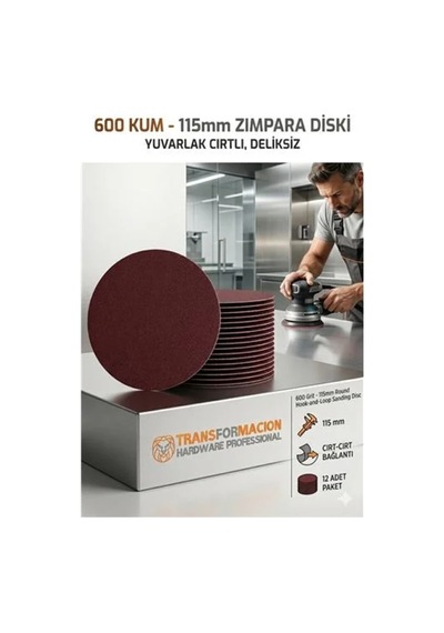 12 Adet 600 Kum Yuvarlak Cırtlı Zımpara Diski 115 Mm Deliksiz Zımpara Kağıdı 723222 Str-mn346