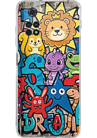 Poco M4 Pro İle Uyumlu Grafiti Star Team Tasarımlı Şeffaf Silikon Kılıf Şeffaf