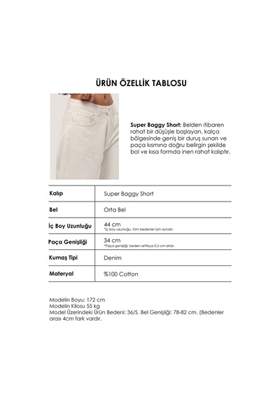 it's basic Kadın Kırık Beyaz 7s6-101 Maxi Denim Bermuda Şort