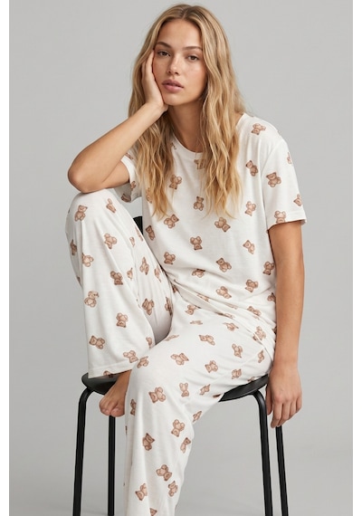 Siyah İnci İnce Soft Örme Mevsimlik Pijama Takımı 8003 Küçük Ayıcık