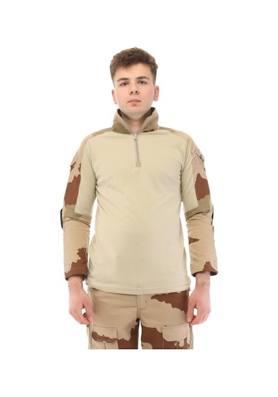 Single Sword Sword Dirsek Detaylı Polo Yaka Kadın&erkek Combat T-shirt Single Ç.kamuflaj